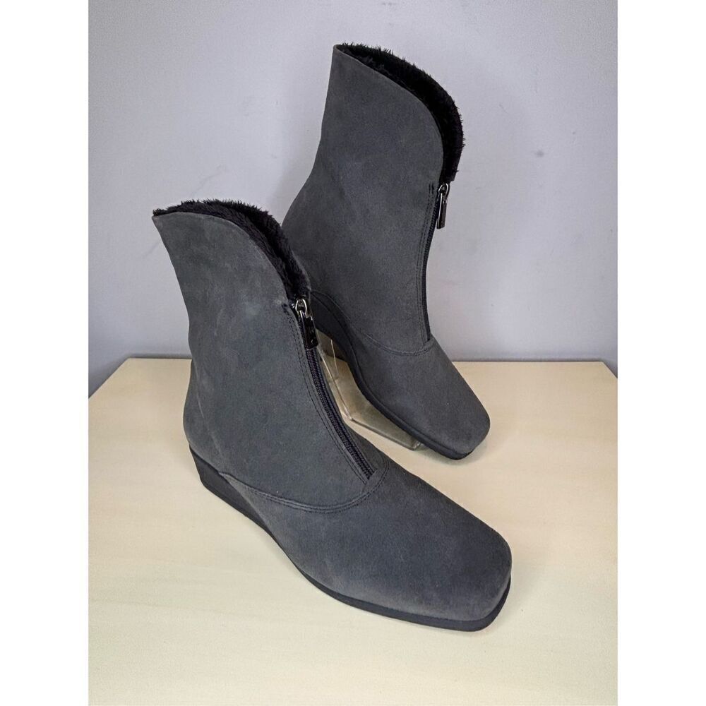 La Canadienne Women's Emerson Suede Faux Fur Wedge Bootie Gray Size‎ 7M